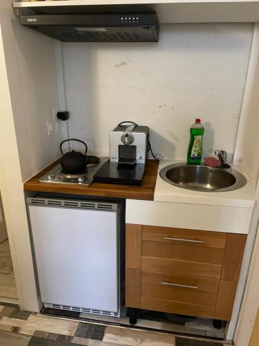 a small kitchen with a sink and a stove at Arhomeplus-hunic in Autun