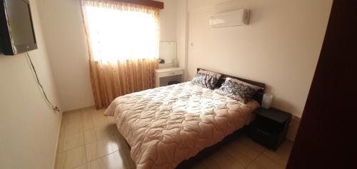 a bedroom with a bed and a window at Vasilas Holiday Apartment #2 in Larnaca