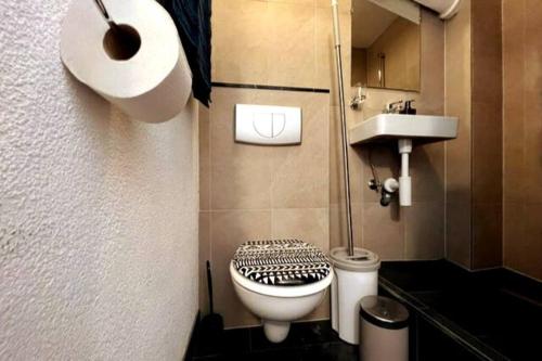 a small bathroom with a toilet and a sink at Cheerful studio room in wallisellen in Wallisellen