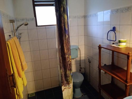 een badkamer met een toilet, een raam en een douche bij White Bridge House & Resort in Aluthgama