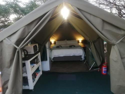 1 camera da letto in una tenda di tela con letto di Yebo Safaris, Glamping Adventures a Skukuza