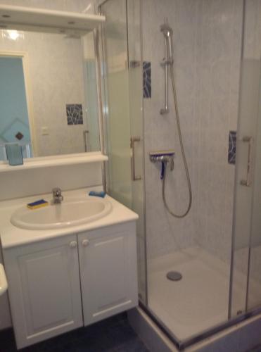 une salle de bain avec un lavabo et une douche dans l'établissement L' Ecume de Mer, à Châtelaillon-Plage
