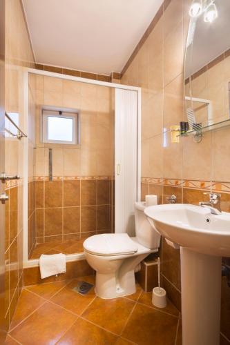 a bathroom with a toilet and a sink and a shower at Villa Ljubanovic in Budva