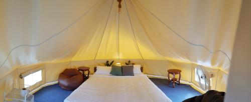 カオコーにあるLys I dalen resort&campingのテント付きのベッドルーム1室(ベッド1台付)