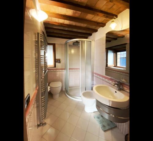 a bathroom with a shower and a sink and a toilet at Casa Armandina - Tuscan ToBe in Santa Fiora