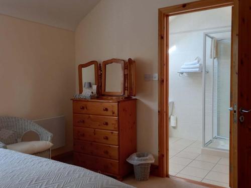 a bedroom with a dresser with a mirror on it at The Courtyard, Castle Dargan in Ballygawley