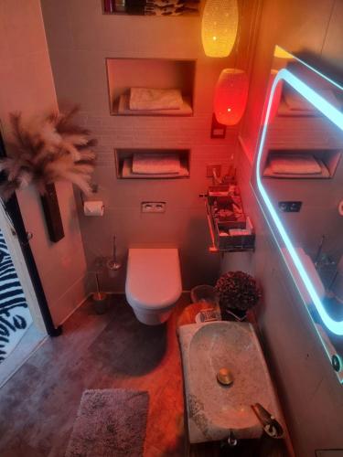 a small bathroom with a toilet and a sink at London Park Haven in London