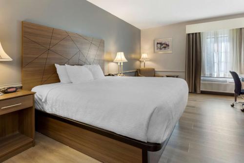 Habitación de hotel con cama grande y escritorio. en Best Western Plus South Hill Inn, en South Hill
