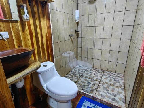 a bathroom with a toilet and a sink at Onca Tours & Treehouses in San Rafael