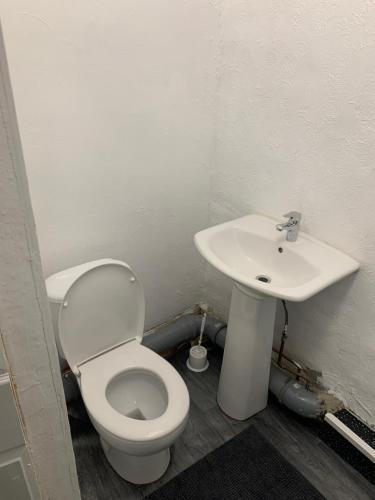 a bathroom with a toilet and a sink at Africana restaurant and bar in Burslem