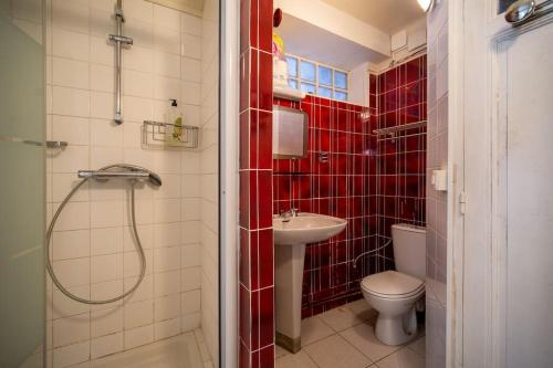 a bathroom with a toilet and a sink and a shower at Le figuier air-conditioned studio and swimmin in Marseille