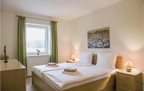 a bedroom with a large white bed with a window at Fewo Schloss Ludwigsburg in Kaschow