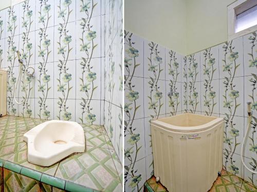 two pictures of a bathroom with a toilet in it at OYO Life 92043 Kost Barokah Syariah Madiun in Madiun