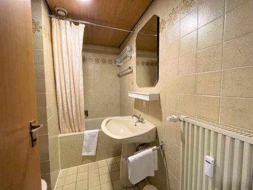 a bathroom with a sink and a mirror and a toilet at Allgäu Appartementhaus Appartement ALLGÄU 14 in Pfronten