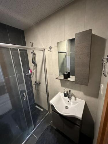 a bathroom with a sink and a shower at Kartepe Dedeman’da Rezidans in Kartepe