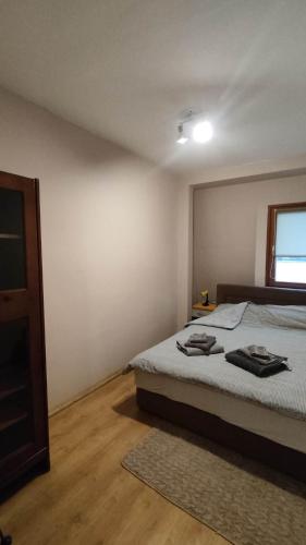 a bedroom with a bed and a window at Stella Apartment in Karaburma