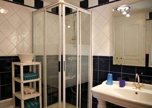 a bathroom with a shower and a sink at Maison Monbazillac avec piscine 2-4 pax in Monbazillac