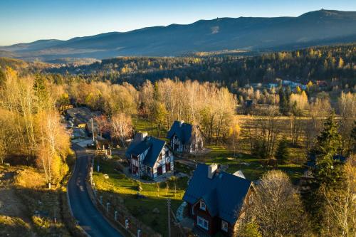 an aerial view of a house with a road at Milkowa Dolina in Szklarska Poręba