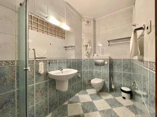 a bathroom with a sink and a toilet at Vila Condor in Poiana Brasov