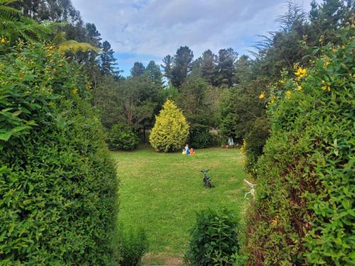 a view of a park with people sitting in the grass at CABAÑAS ISITEPUAL 5 min aeropuerto y 10 min del centro in Puerto Montt