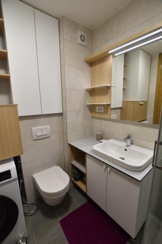 a bathroom with a white sink and a toilet at Splendid View Place in Jahorina