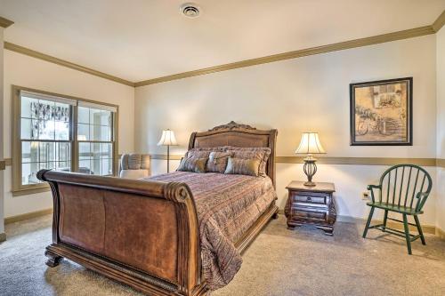 a bedroom with a large bed and a chair at Chateau Ridge Peaceful Retreat with Fire Pit! in Westminster