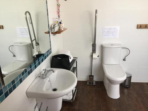 a bathroom with a toilet and a sink at Mas Masdeu in L'Aldea