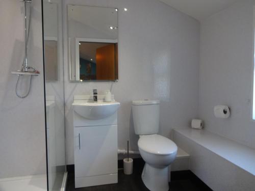 a white bathroom with a toilet and a sink at John Collingwood, Bowness-on-Solway in Bowness-on-Solway