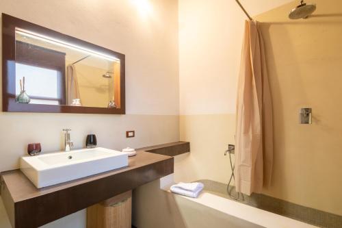 フィレンツェにあるBorgo La Croce Apartmentのバスルーム(洗面台、鏡付)