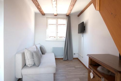 - un salon avec un canapé blanc et une fenêtre dans l'établissement Travel Homes - Tanneur 7, just next to Little Venice, à Colmar