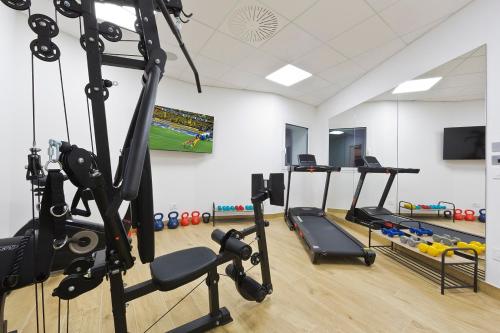 a gym with two treadmills and two tread machines at Vip's Motel Luxury Accommodation & Spa in Lonato del Garda