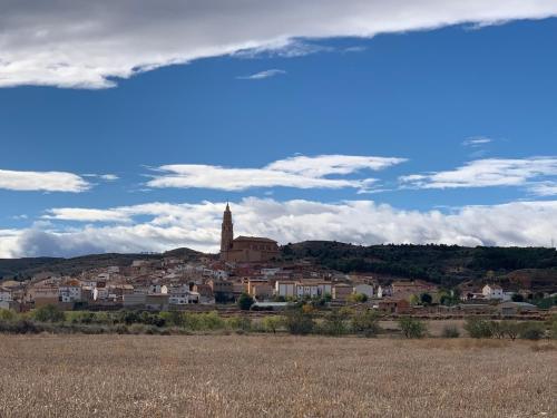 a view of a city from a field with a town at Cueva Colorin Alloza. in Alloza