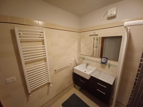 a bathroom with a sink and a mirror at Casa Giulia in Grado