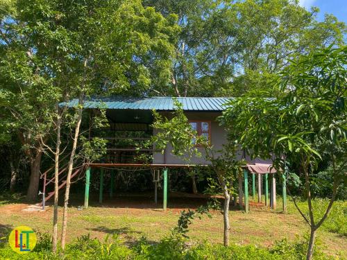 a house with a green roof in the middle of trees at mango villa wilpattu in Nekattegama