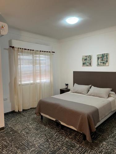 a bedroom with a large bed and a window at Magnolia Departamento Céntrico in San Fernando del Valle de Catamarca