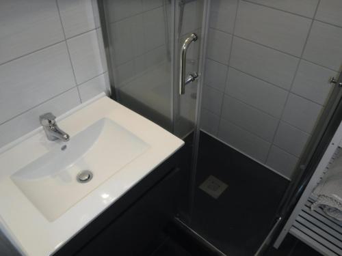 een badkamer met een wastafel en een douche bij Studio Châtel, 1 pièce, 3 personnes - FR-1-200-316 in Châtel