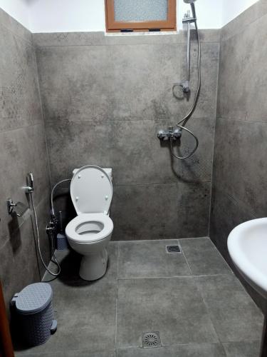 a bathroom with a toilet and a sink at Room Click inn in Gjirokastër