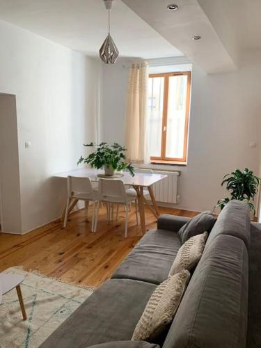 salon z kanapą i stołem w obiekcie Le petit cocon Nîmois w mieście Nîmes