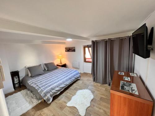 1 dormitorio con 1 cama y TV en Chalet Millou Beuil en Beuil