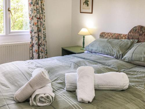 a bedroom with towels on a bed with a window at Siskin Lodge - Uk39664 in Lunga