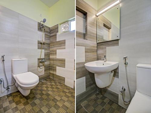 two pictures of a bathroom with a toilet and a sink at BLUEWAY RESIDENCY BUSINESS BOUTIQUE HOTEL in Trivandrum