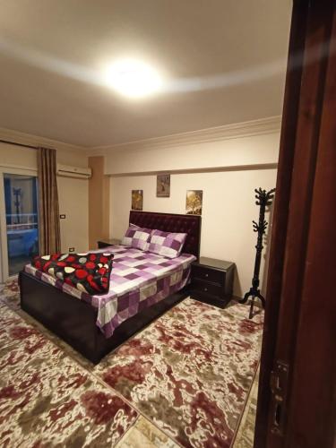 a bedroom with a bed and a rug at Nile Riviera in Mansoura in Mansoura