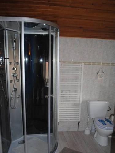 une salle de bain avec douche et toilettes dans l'établissement La Poussardiere, à Saint-Martin-sous-Mouzeuil