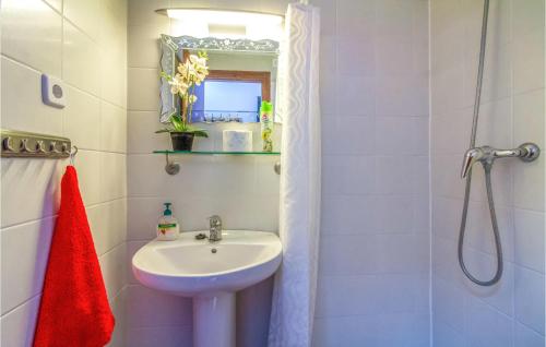 a white bathroom with a sink and a mirror at Amazing Home In Roda With Wifi in Roda
