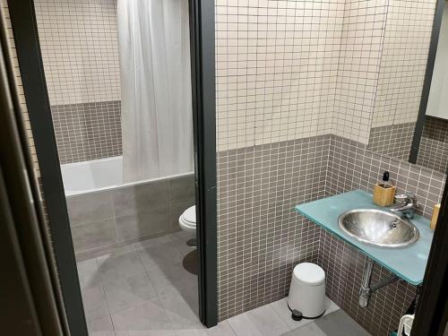 聖塞巴斯蒂安德洛斯雷耶斯的住宿－Beautiful Bright Loft，一间带水槽和卫生间的浴室