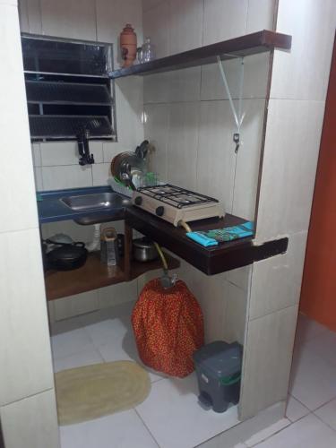 a small kitchen with a stove and a sink at Hostel Tavares Bastos in Rio de Janeiro