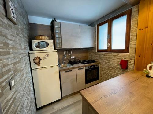 a small kitchen with a refrigerator and a sink at Apartment Maison Novel by Interhome in Chamonix-Mont-Blanc