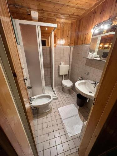 a bathroom with a toilet and a sink at Villaggio Hotel Aquila in Calliano
