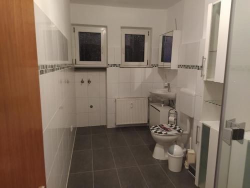 une salle de bains avec toilettes et lavabo dans l'établissement Sankt Goar, Schöne und einladende Ferienwohnung, à Sankt Goar