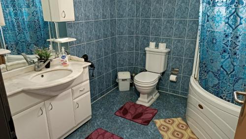a bathroom with a toilet and a sink and a shower at City Park Apartments in Pristina